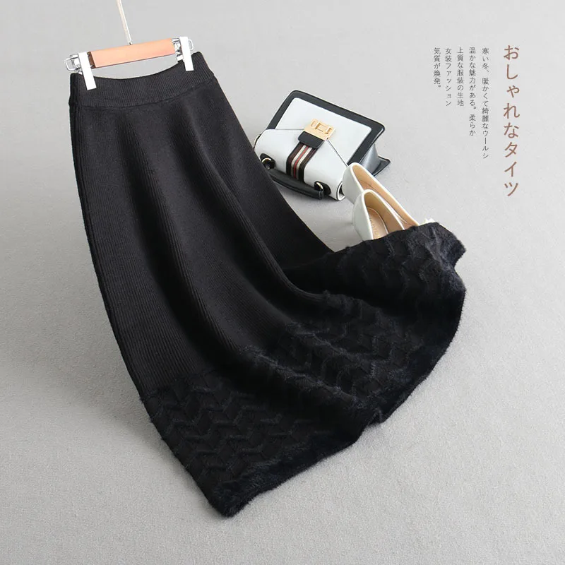 Otoño Moda Falda Color Cintura Innasofan americano De Punto negro gris Grueso Elegante Euro invierno Beige caqui Alta Mujeres qHwtdOdP