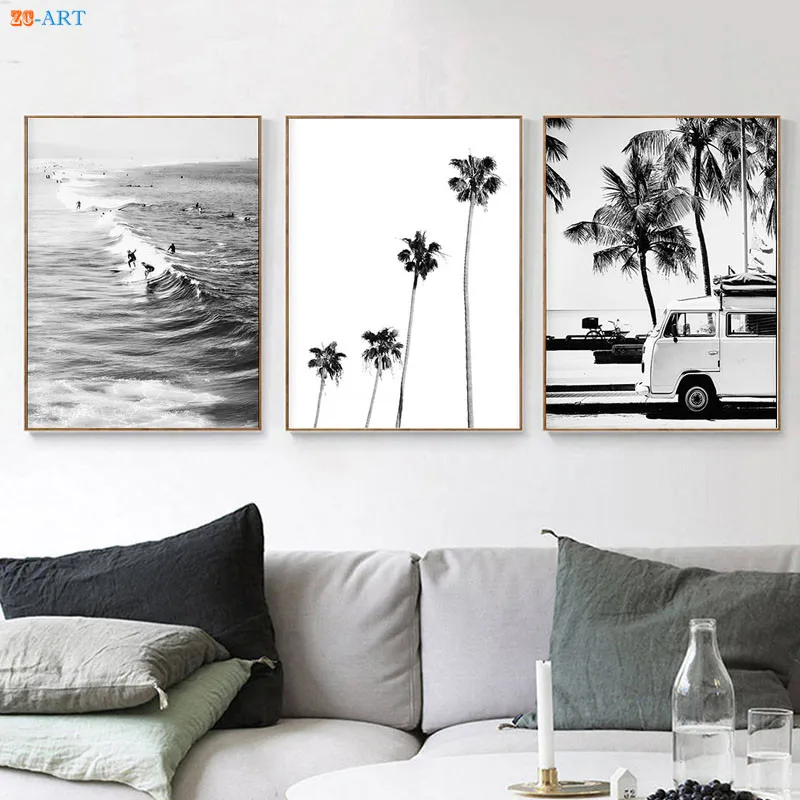 minimalist beach ocean waves print poster tropical canvas painting