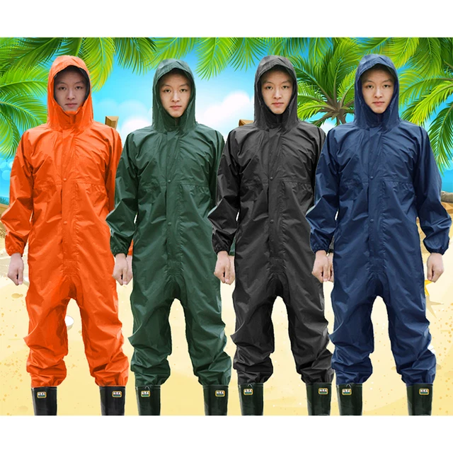 Working Coveralls Waterproof Hooded Raincoat Overalls Anti-oily Dust-proof Paint Spray clothing Hood Protective Work clothes 2