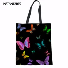 INSTANTARTS с принтом бабочки Для женщин парусиновая сумка Экологичные многоразовые сумка Льняная сумка Повседневное большая сумка для девочек