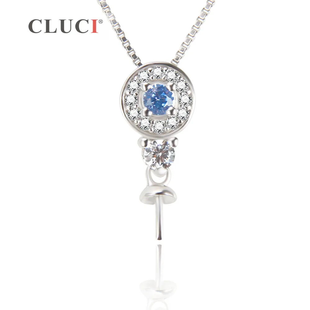 CLUCI Fine Jewelry 925 пробы Серебряный кулон и цепочки ожерелья Синий Циркон DIY ювелирные изделия для женщин, может придерживаться жемчуга на