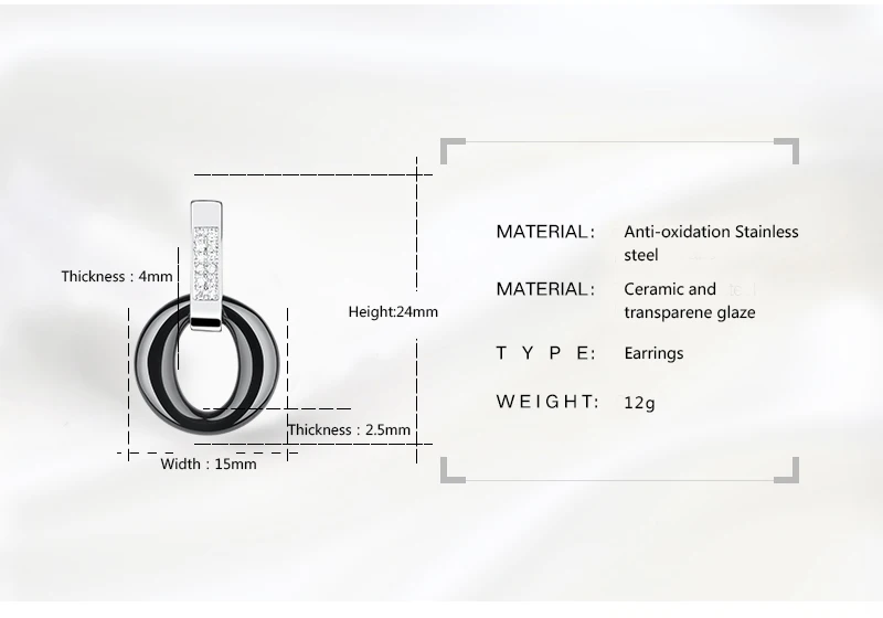 Элегантный стиль белые черные серьги-гвоздики из керамики для женщин CZ Кристалл здоровые керамические женские серьги Свадебные ювелирные изделия подарок Мода