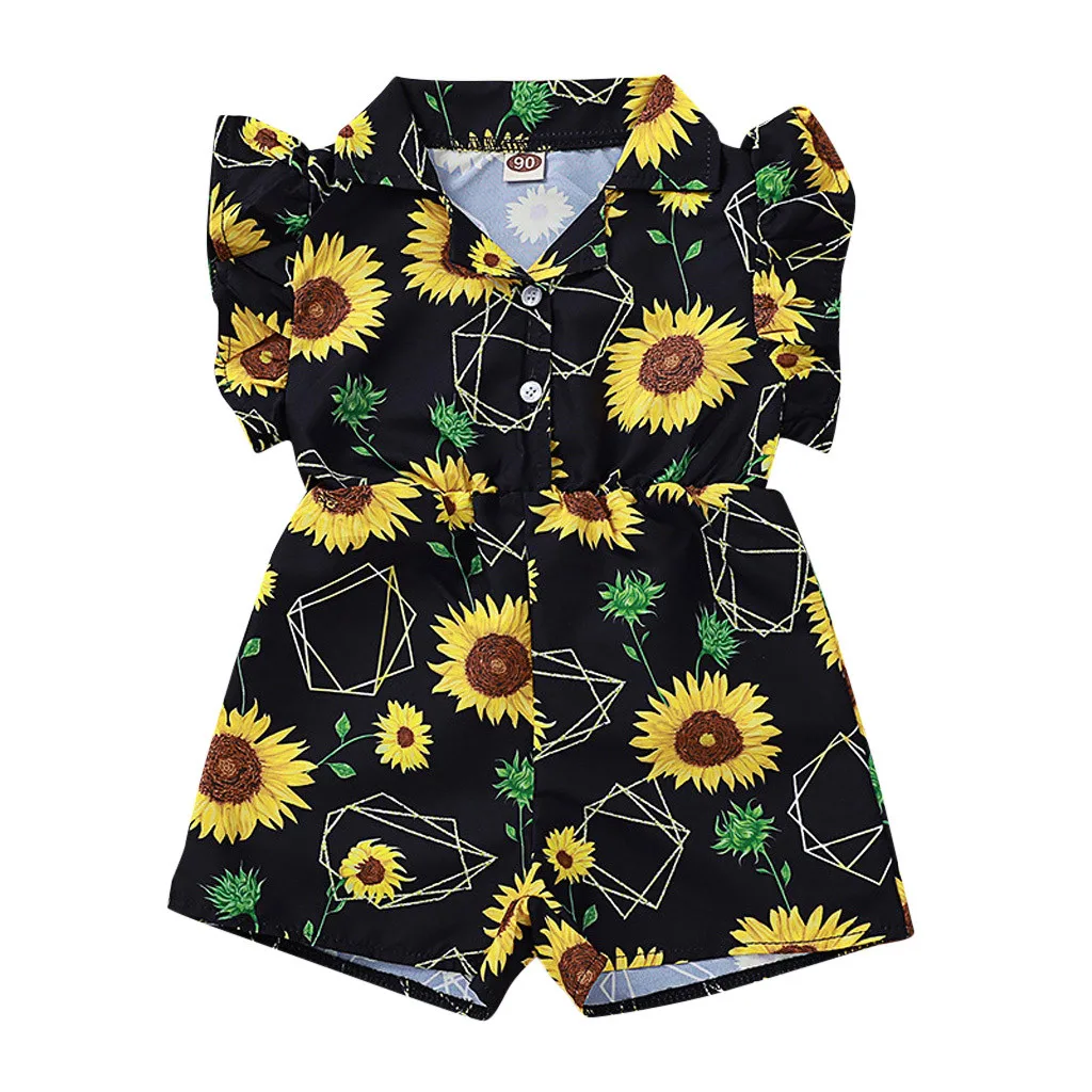 SAGACE Turn down Collar Ruffled Infant Baby Girls Sunflower Print