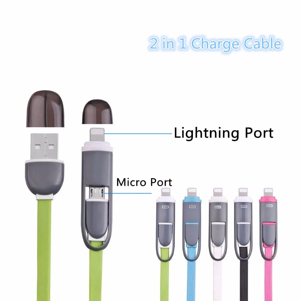 

Kuyia 2 in 1 Retractable Charge Cable Portable Micro 8Pin Fast Charge Cord Line For IOS/Android Device-(5pcs/lot)