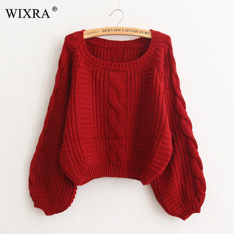 

Wixra Winter Spring Sweet Loose Sweater Pullovers For Women O Neck Lantern Long Sleeve Warm Hot Sweaters