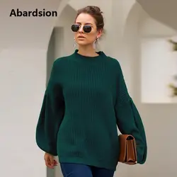 Abardsion Новое поступление 2019 осенний теплый свитер с высоким воротником Женский объемный пуловер Повседневный вязаный джемпер с пышными
