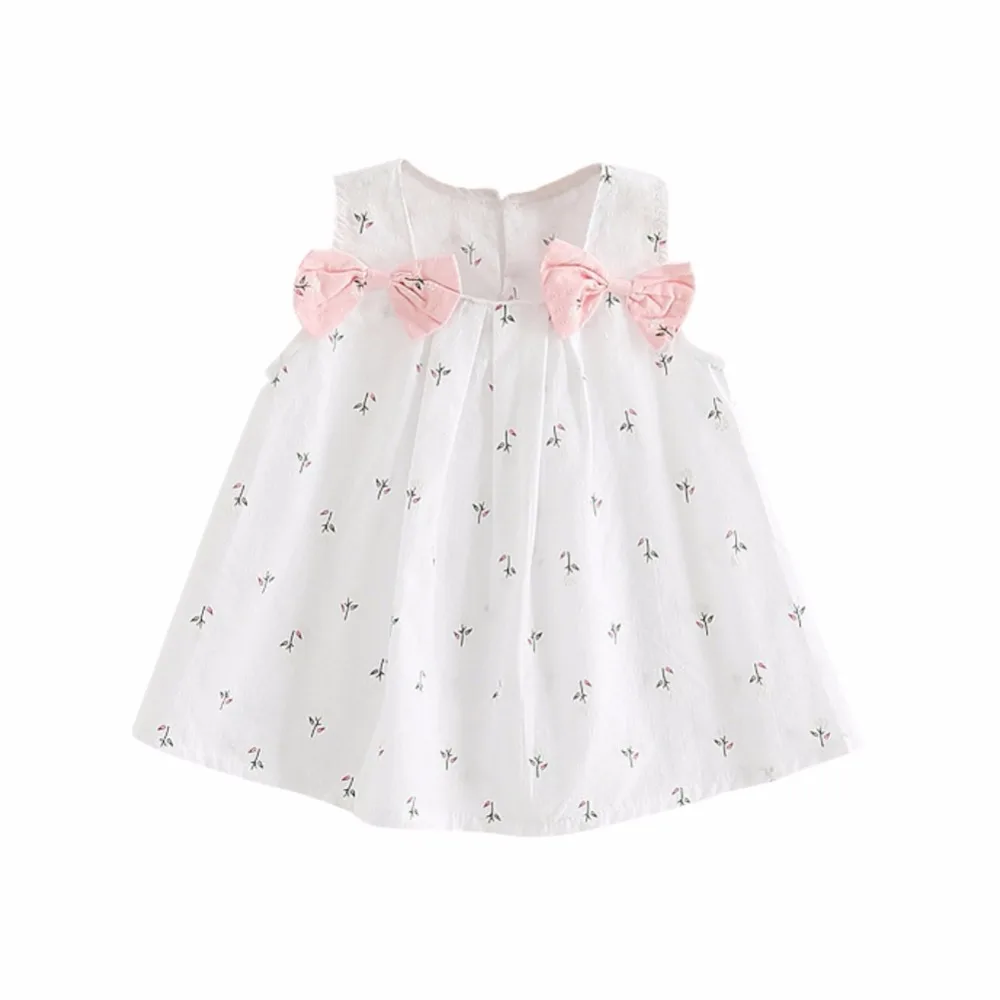 Summer Kids Clothes Baby Girls Dresses Cute Suspenders Print Bow Vest Children Pink White Clothing Vestidos 0-2T
