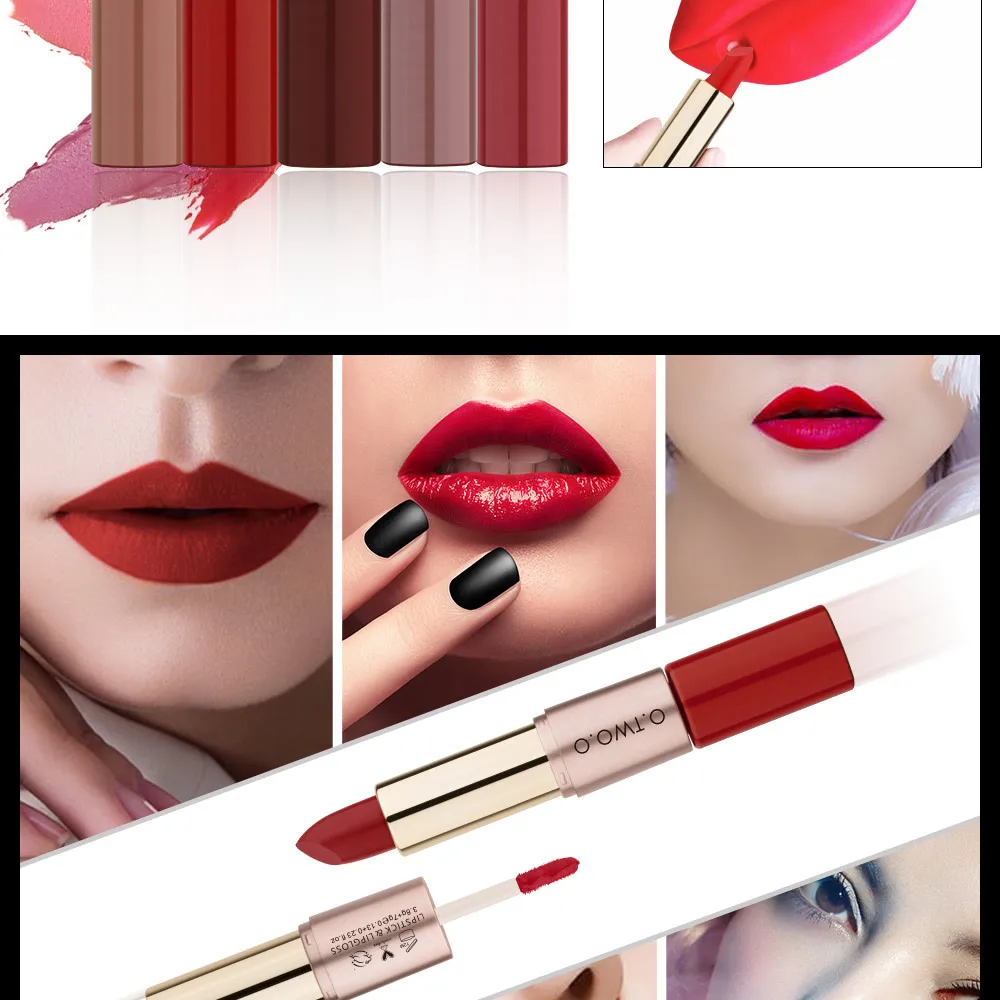 O.TWO.O 2 in 1 Matte Lipstick+Lip Gloss Lips Makeup Cosmetics Waterproof 12 Colors Choose