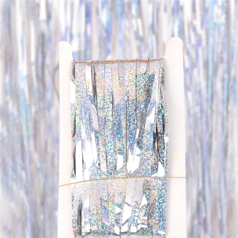 1 м Радужный фон шторы из фольги фон детский душ Рождество Свадьба Декор день рождения принадлежности для вечеринки-девичника, Q - Цвет: Silver