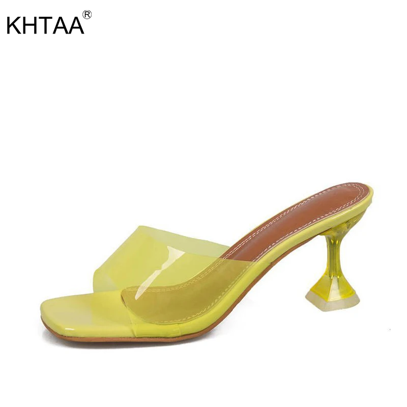 

KHTAA Women Summer Transparent Slippers Pumps Crystal Thin High Heels Ladies Jelly Shoes Outside Elegant Fashion Female Slides