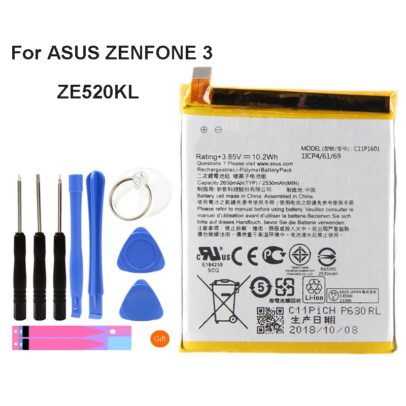 

Original C11P1601 Battery For ASUS ZENFONE 3 ZENFONE3 ZE520KL Z017DA ZenFone live ZB501KL A007 2650mAh