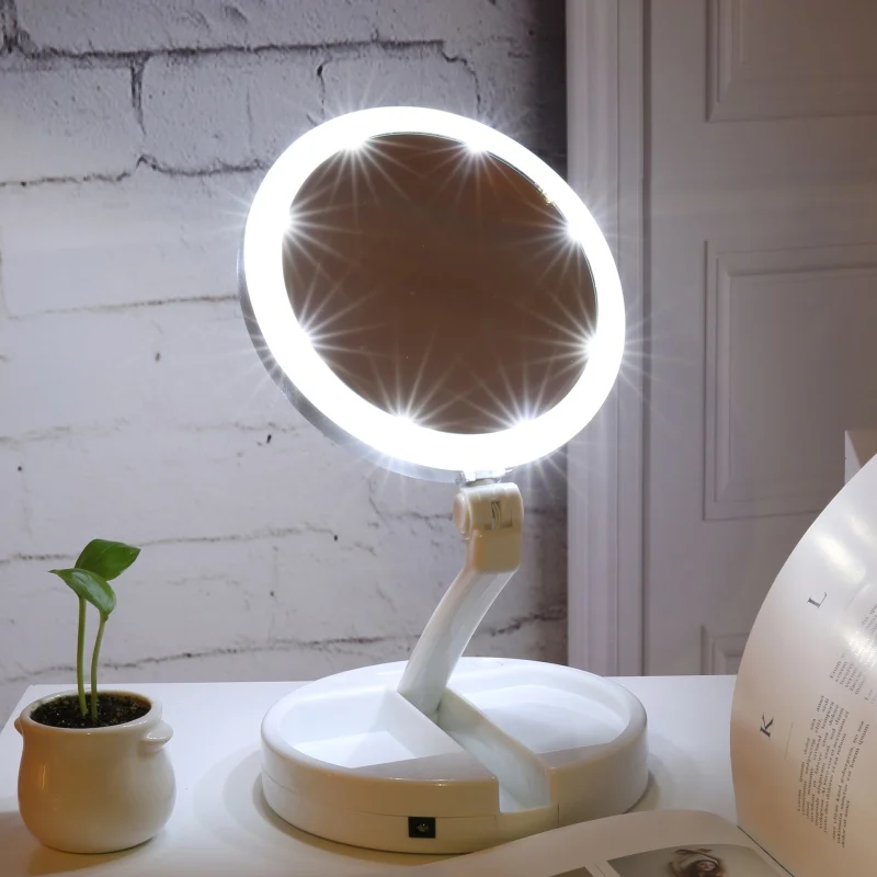 

Double-sided Rotation Folding USB Lighted Makeup Mirror Touch Screen Portable Tabletop LEDs Lamp Cosmetic Mirror Make Up Tools