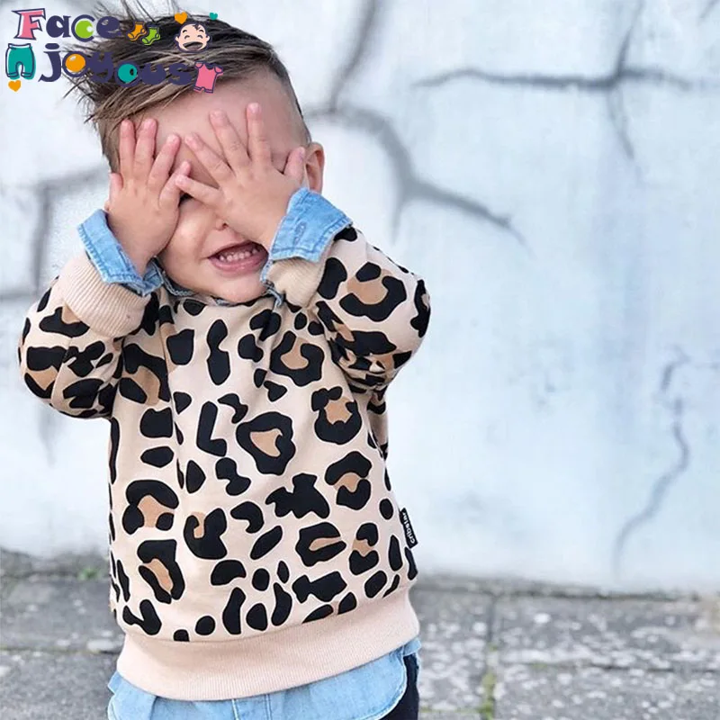 

Kids Sweatshirts Children T-shirts Leopard Printed Long Sleeve Cotton Tops Tee Toddler Baby Boys Girls Clothes 1-7Y