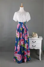 Strapless maxi dress Summer Dress floral print Elastic Waist Bohemian Beach Dresses slash neck Cotton Vintage dress vestidos