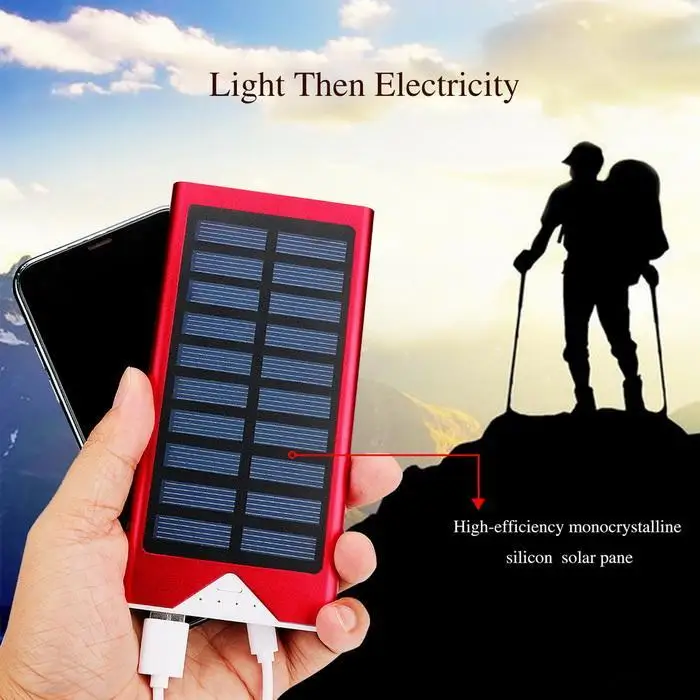 Наружная солнечная батарея 10800 mAh Внешняя 2 USB портативная мобильная зарядка