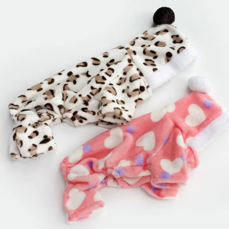 Для питомцев, зимний, Теплый розовый коралловый флис одежда для собак сердце Леопардовый принт комбинезон для собак