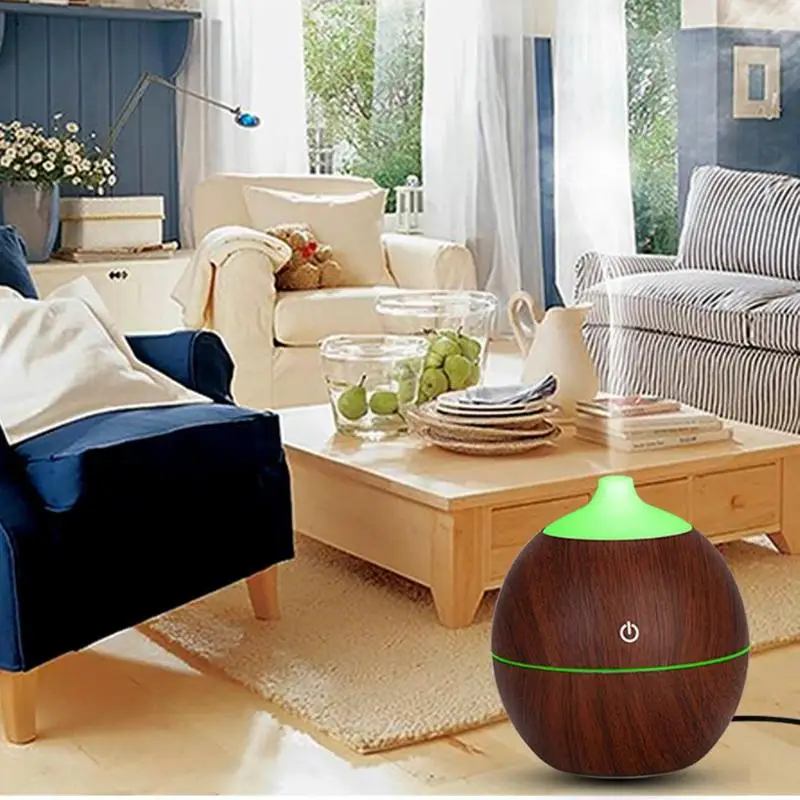 

Home Round Shape Intelligent Induction 7 Color LED USB Wood Grain Ultrasonic Air Humidifier Aromatherapy Essential Oil Diffuser