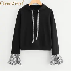 Chamsgend толстовки Moletom Для женщин плед Flare рукавом кофты Для женщин s пуловер с капюшоном топы 71208