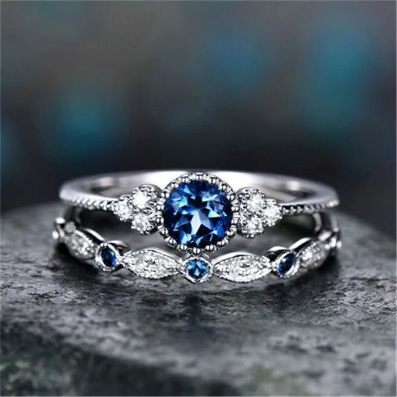 Новинка, Трендовое кольцо, овальное, зеленое, синее, 5 цветов, кристаллы, свадебные кольца для женщин, сплав, обручальное кольцо, Женские Ювелирные изделия, подарок, вечерние - Цвет основного камня: A blue