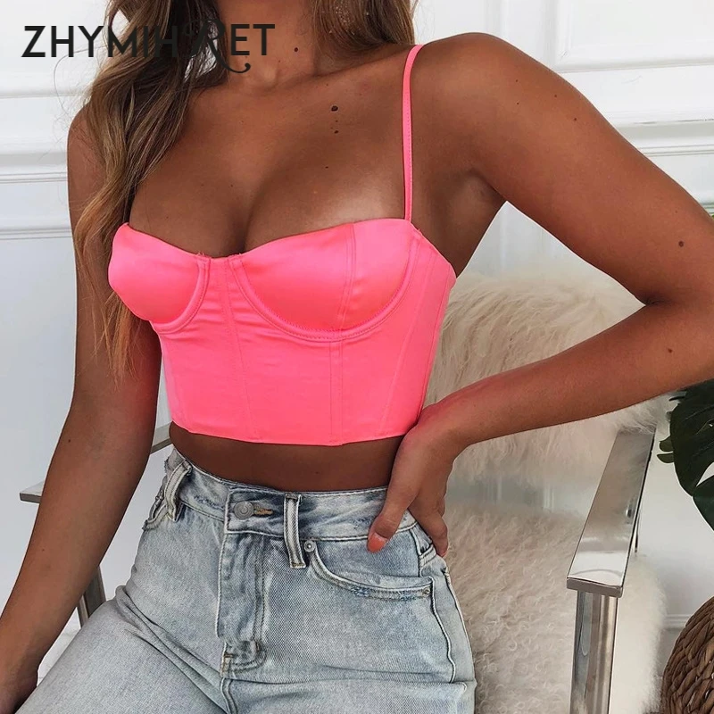 Женский Атласный топ на бретелях zhymifret неоновый укороченный праздничный наряд