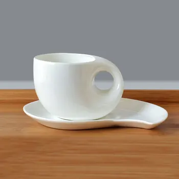 

Plain white bone china coffee cup and saucer set, thin novelty cups, creative water drop designed, lean cup tea set, for office