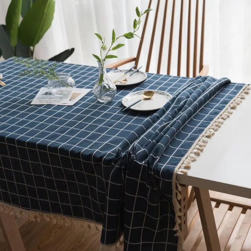 

High Quality Japan Style Table Cloth Elegant Plaid Embroidered Tablecloth Oven Fridge Dust Cover Dining Table Covering ZC042