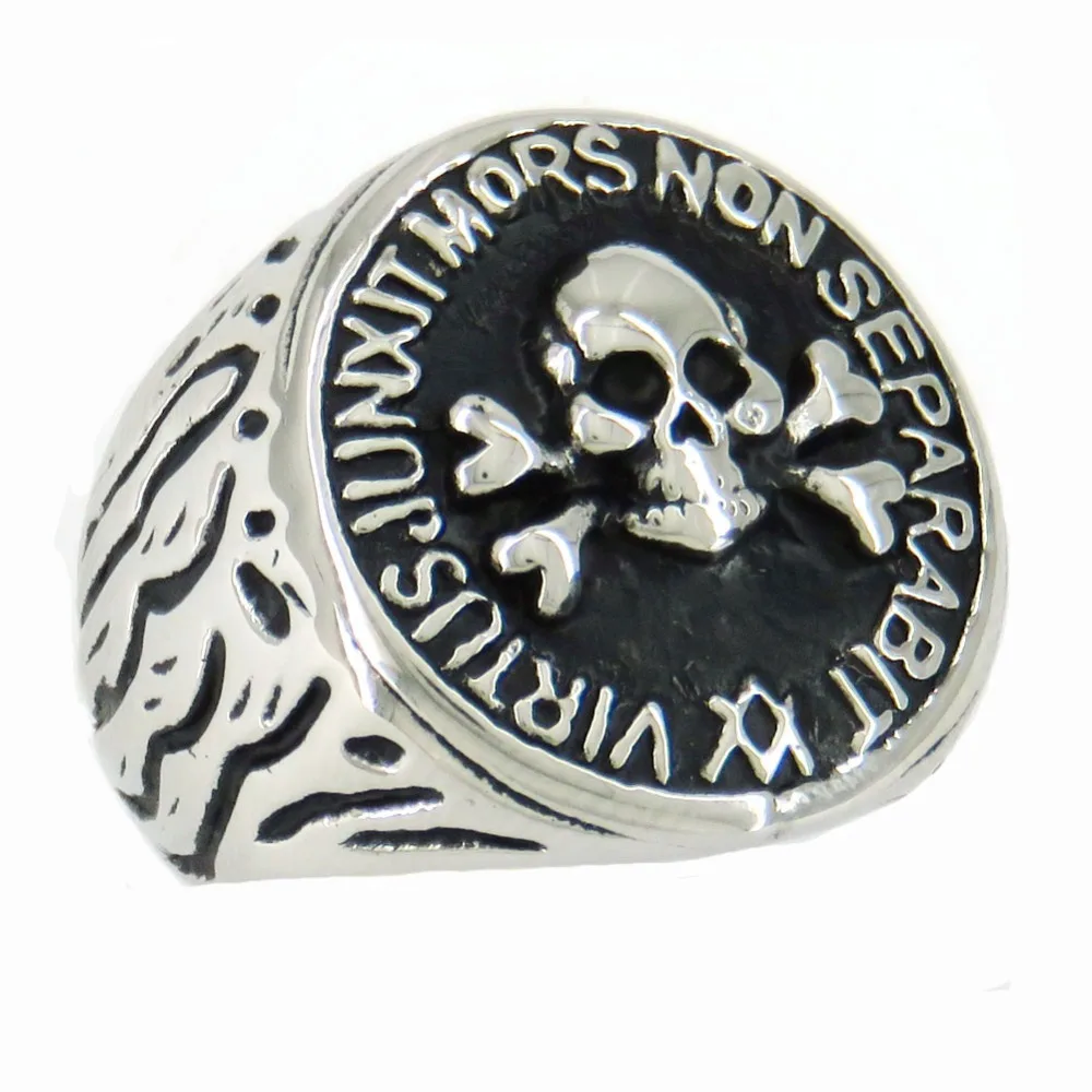 

FANSSTEEL stainless steel jewelry cross bone power forward death never separate skull masonic ring FSR11W12