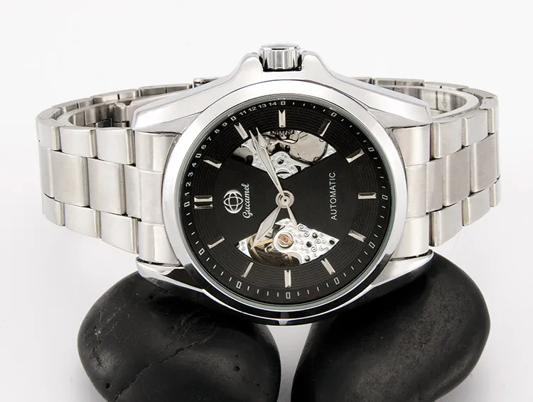 Новый бренд ясно, полые Дизайн Бизнес Механические часы Для мужчин часы Роскошные Уникальный Мужской Часы с кожаным ремешком