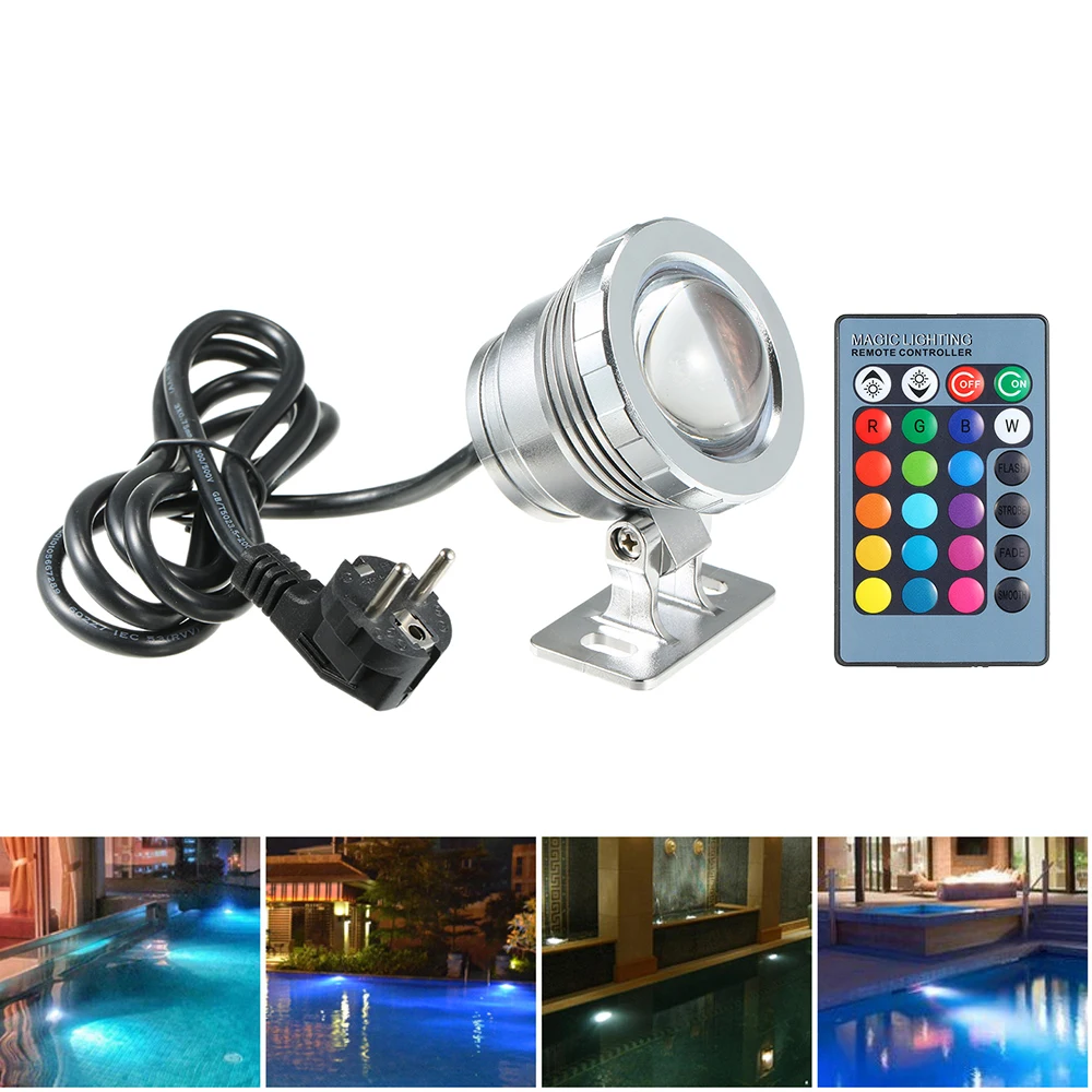 

AC85-265V 10W RGB LED Underwater Light Submersible Lamp with Remote Control 16 Colors 4Lighting Effects IP68 Water Proof Design