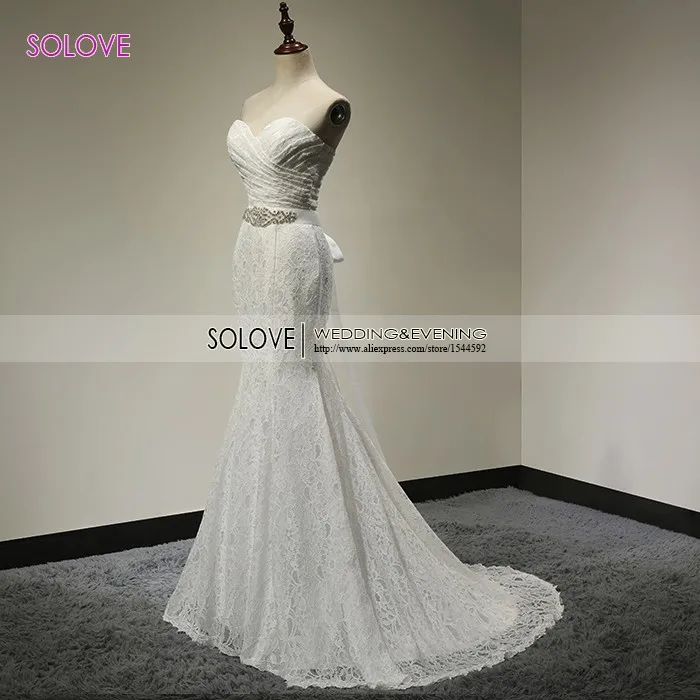 Solovedress Элегантный бисером Милая Шампанское Русалка Кружева Вечернее платье 2017 формальное платье с поясом vestido de festa SLD-W01