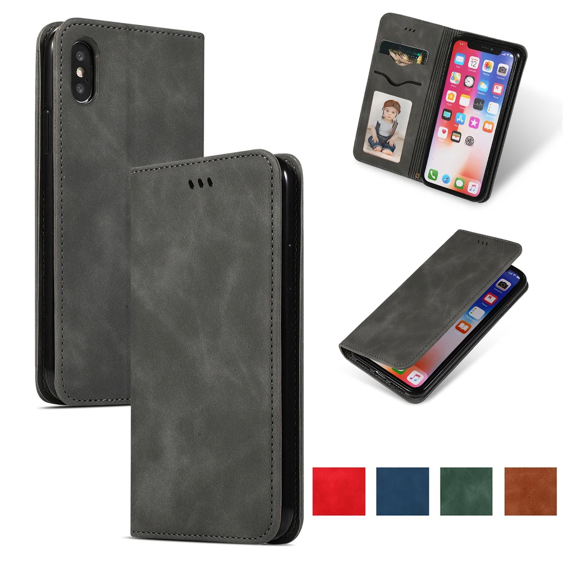 iPhone 7 8 Case Luxury Flip Leather Cover for iPhone 6 6S Plus Etui X PU Wallet Shell X XR XS Max Top Quality Holder Phone Funda