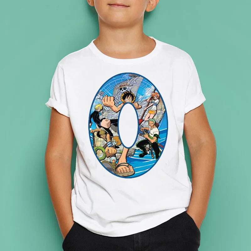 Детская цельнокроеная футболка с надписью «Luffy Birthday Number» для детского дня рождения, топы с короткими рукавами, Детские маски, подарок на день рождения, Прямая поставка - Цвет: P411-0