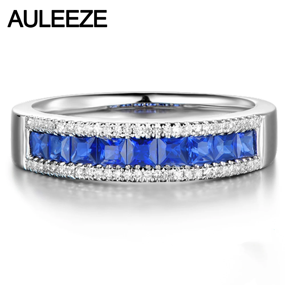Женское кольцо с бриллиантом Noble Princess Cut 0 9 CTTW Sapphire 14 K белое золото натуральный