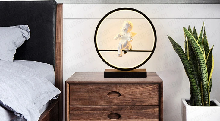 Lâmpada de Mesa com Controle Anjo Quarto Cabeceira Moderno Lâmpada Decorativa Casal Romântico Quente Remoto Escurecimento Luz Led 4 Anjo lâmpada de mesa quarto cabeceira luz