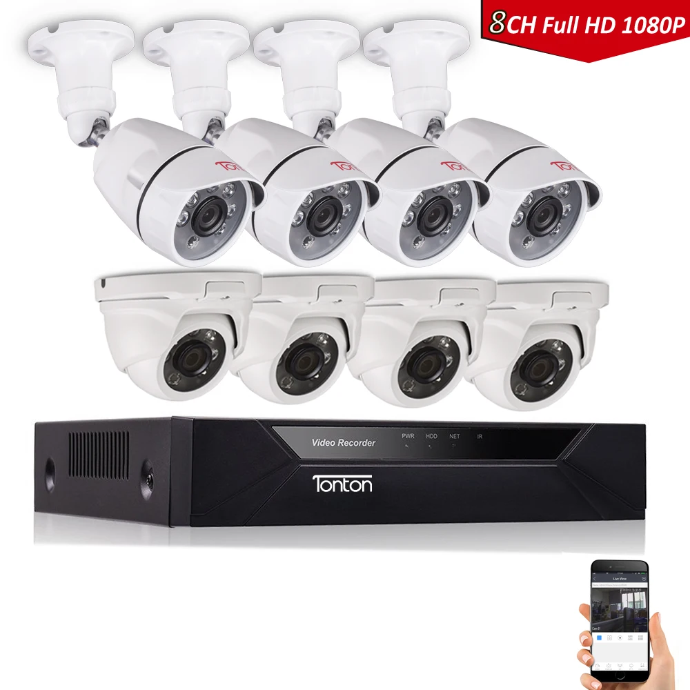 Tonton 1080P домашняя система видеонаблюдения 8CH DVR распознавание лица 2MP наружная