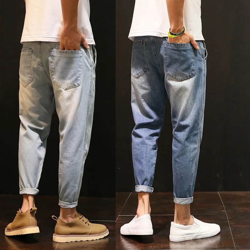 

High quality 2019 spring summer Casual washing Vintage hip hop student teenagers thin jeans men loose harem pants male