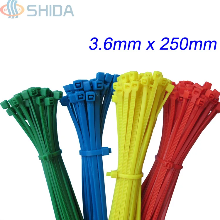 500 pcs 3.6 x 250 mm Plastic Nylon Zip Ties Colorful Wire Organizer