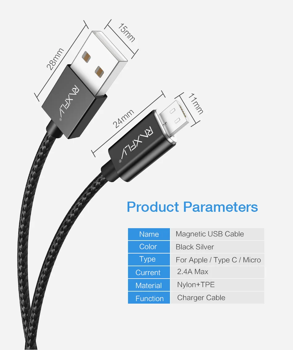 Магнитный кабель RAXFLY для samsung Note 9 S9, быстрый Магнитный кабель для зарядки для iPhone X XS Max, магнитный кабель Micro usb type-C