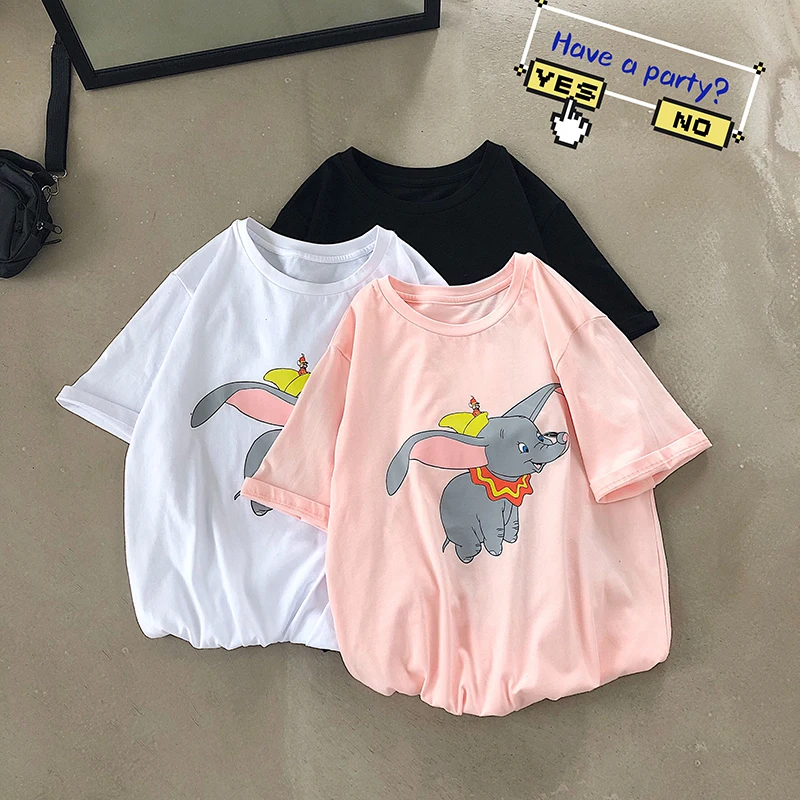 

Cotton T-shirts for women short sleeves tops ladies casual cartoon elephant t-shirt female loose tees girl t shirts 2019