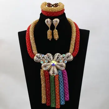 

Splendid Crystal Costume Nigerian Wedding African Beads Jewelry Sets Multicolored Bridal Neckalce Set Free Shipping ALJ480