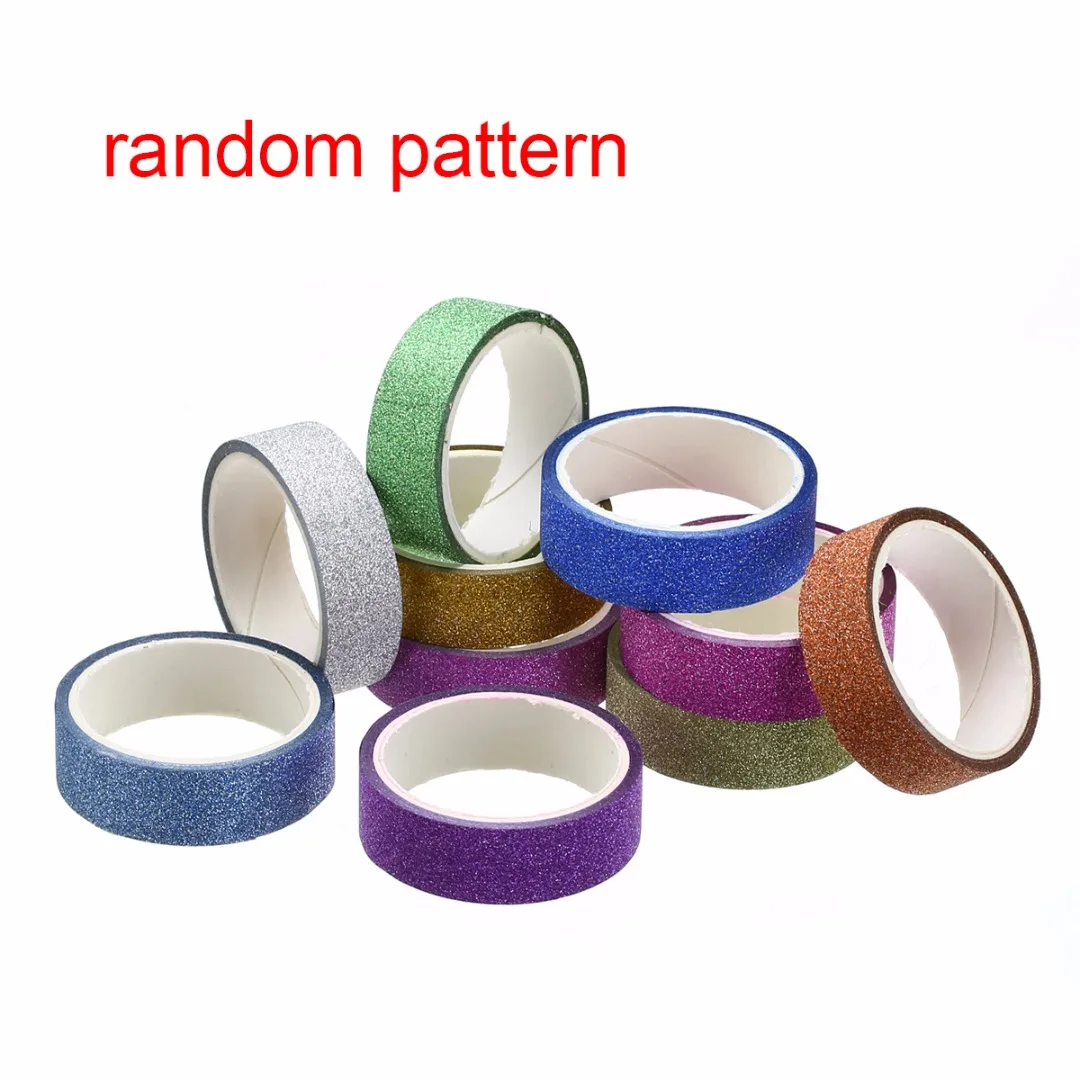 10pcs/Lot Stylish Shiny Tapes Glitter Washi Paper Adhesive Tape DIY Craft Sticker for Decorating Album Book 1.5cmx3m
