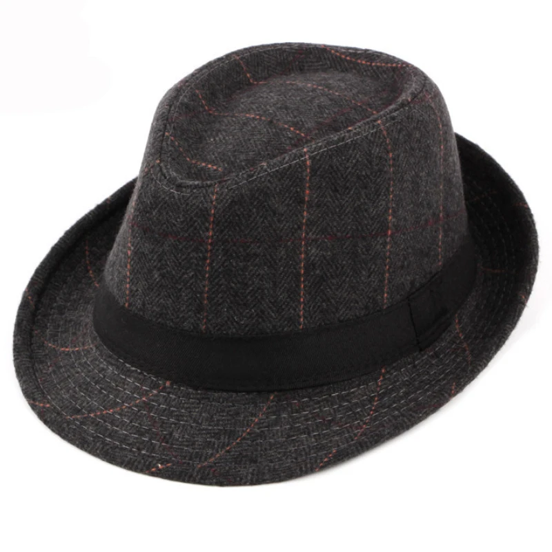 HT1511, западный стиль, мужская шляпа, Ретро стиль, в клетку, федоры,, модные, Дерби котелок, шапки для мужчин, на каждый день, шерстяной джазовый головной убор, шляпы-федоры Трилби