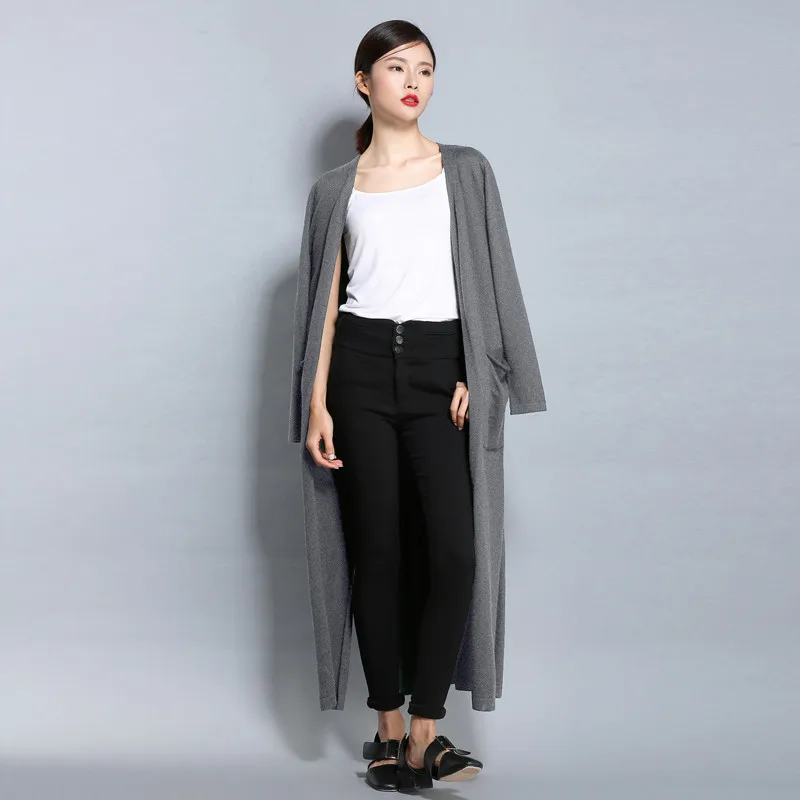 Новая мода макси длинный кардиган свитер Повседневный сладкий вязаный свитер пальто женская блузка Топы 4 цвета - Цвет: Темно-серый