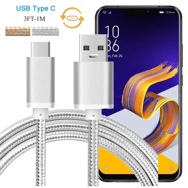 

3FT USB 3.1 Type C Fast Charger for Asus Zenfone 5 ZE620KL , 4 ZE554KL , V V520KL , V Live V500KL Data Sync & Charging Cable