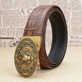 

Men Genuine Leather Automatic Buckle Belt Crocodile Grain Belt Punk Style Alligator Jeans Belt Fashion Male Waistband ZLB342A