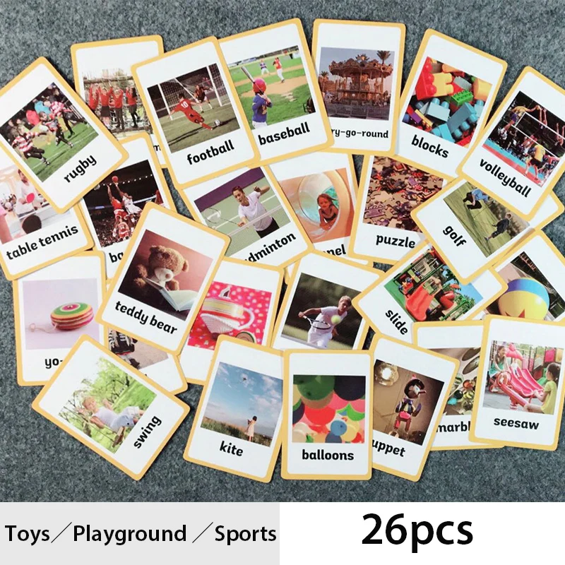 

English Pocket Card Learning Toys Playground Sports Foreign Language Word Flash Cards Memory Games Eduaction Toys For Children