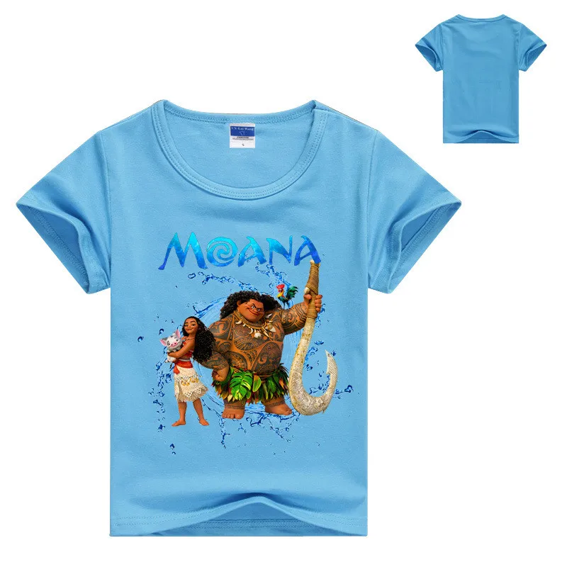 Новинка года, футболка для мальчиков популярная хлопковая футболка с короткими рукавами и принтом Моана детская одежда с героями мультфильмов для мальчиков и девочек DS9 - Цвет: Синий