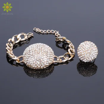 

Crystal Bridal Jewelry Sets for Women Gold Color Bracelets Ring Wedding Jewelry Sets for Party Prom