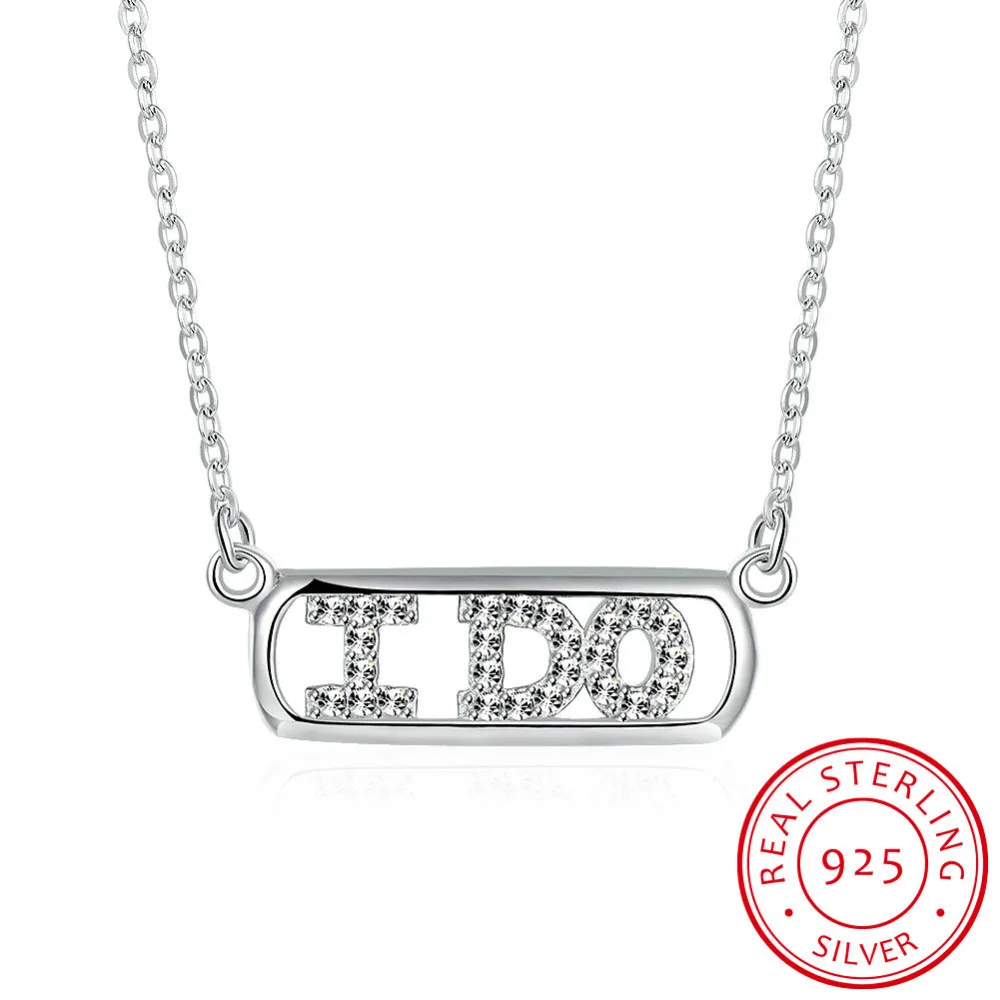 

100% Pure 925 sterling silver jewelry cute crystal stone hollow letter wide pendant necklace for women fine wedding jewelry N062