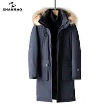 Мужской пуховик, роскошный, высококачественный, с меховым капюшоном, для русской зимы, толстый, теплый, белый, утиный пух, плюс, длинный пуховик, черный, синий, красный
